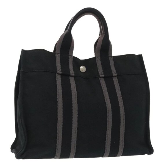 HERMES Fourre Tout PM Hand Bag Canvas Black Silver Auth ti2320 - Picture 1 of 16